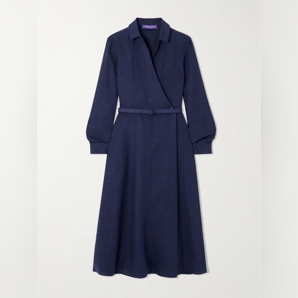 Ralph Lauren Collection Aniyah Belted Linen Midi Wrap Dress Size 4 NWT